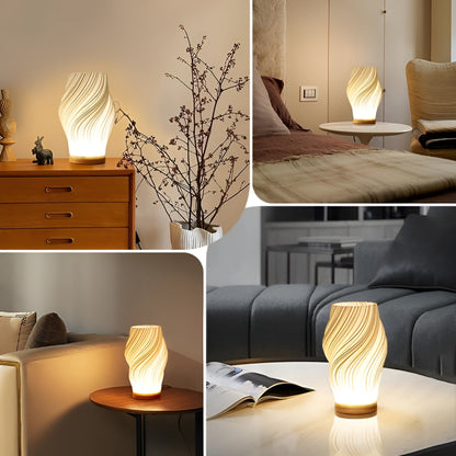 DreamWave - Moderne cremefarbene 3D-Wellenlampe mit elegantem Metallsockel