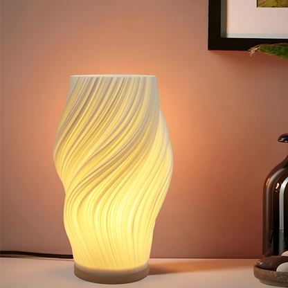 DreamWave - Moderne cremefarbene 3D-Wellenlampe mit elegantem Metallsockel