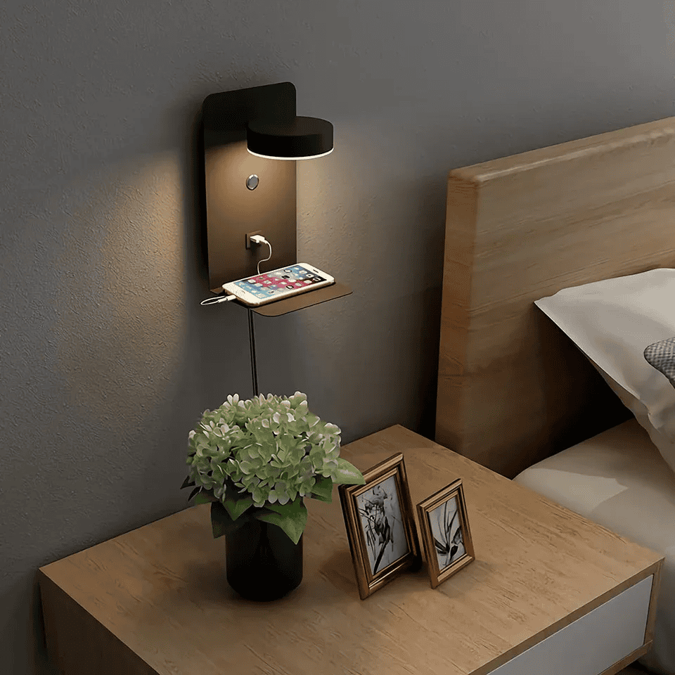 GlowLicht | Multifunktionale Dimmbare LED Wandlampe fürs Schlafzimmer mit USB Ladeanschluss