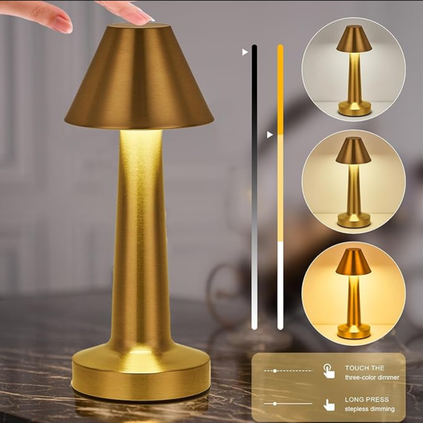 Kabellose Dimmbare LED Akku Tischlampe LuxLampe - Modern über Touch | Wohnzimmer | Leselampe | Nachttischlampe